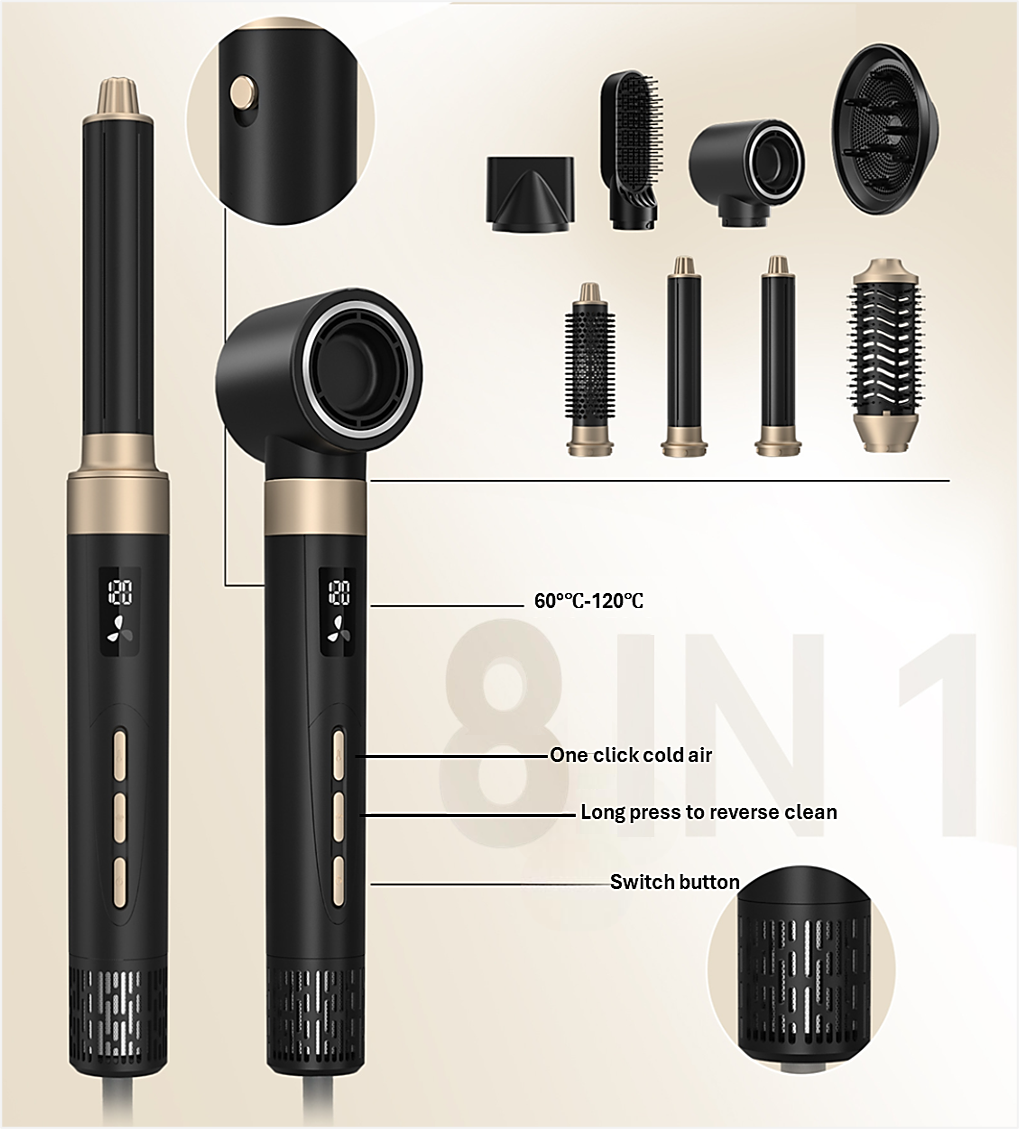 Eight-In-One Hair Dryer, Head Changing Curling Wand, High-Speed Brushless Hair Dryer, Five-In-One Hot Air Comb